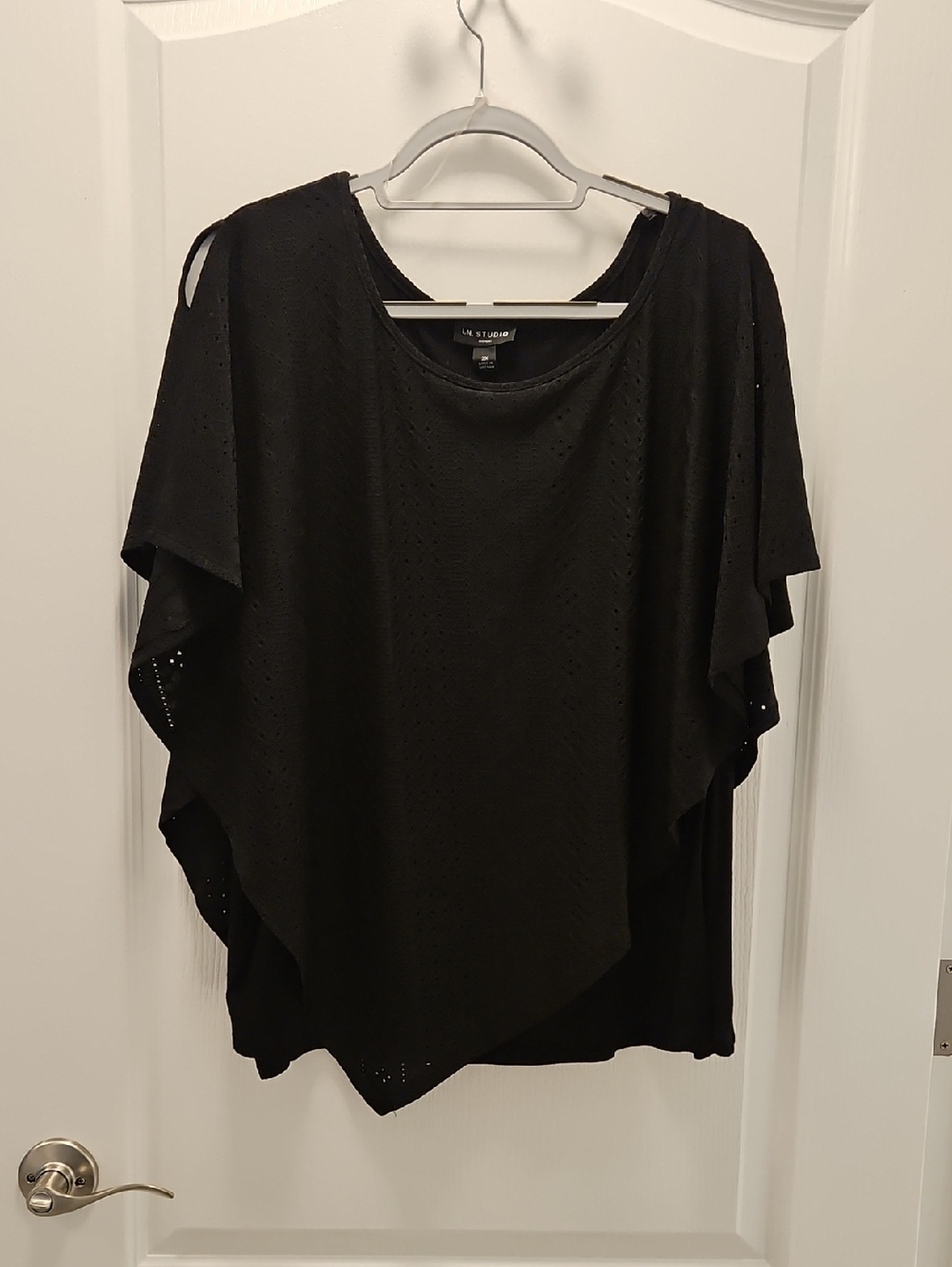 Size 2X.  Black Draped Eyelet Top